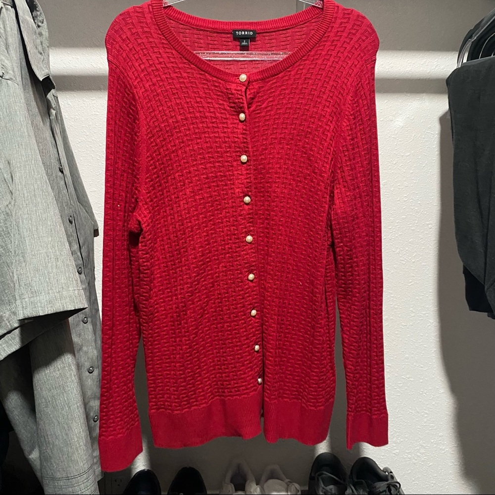 Torrid 2x red button up cardigan